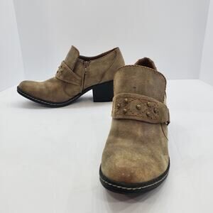Banana Blues Womens Size 9B Faux Suede Tan Ankle Booties Zipper Studded Buckle